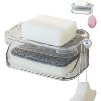 Savoniera Dubla, Flippy, 2 Straturi, Instalare fara Perforare, Agatatoare Burete, 13.5 x 8.5 x 6 cm, Transparent