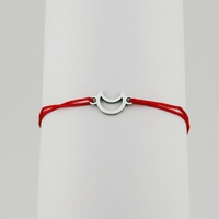 Bratara Martisor pentru Dama, Jolie, Model Semiluna, Set 12 bucati, Pandativ Argintiu din Inox cu Snur Rosu Ajustabil