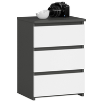 Noptiera cu 3 sertare, PAL laminat 16 mm, 40x35x57 cm, gri grafit si alb