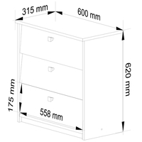Dulap pantofi MINI cu 3 usi rabatabile, PAL laminat 16 mm, 60x31x62 cm, alb
