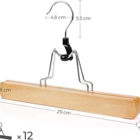 SONGMICS Set de 12 umerase din lemn pentru pantaloni, carlig antiderapant rotativ, 25cm, natural