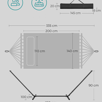 SONGMICS Hamac cu suport metalic, cu suprafata captusita, reglabil, include perna, 200 kg, 400x100x90 cm, gri