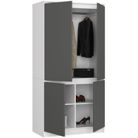 Dulap cu 4 usi, rafturi si bara pentru umerase, PAL laminat, 90x51x180 cm, alb si gri grafit