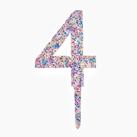 Decoratiune Topper pentru Tort, Flippy, din Acrilic cu Fulgi de Sclipici, Model Cifra 4, Inaltime 18.5 cm, Transparent Multicolor