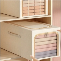 Cutie de Depozitare, Vafy, 31L, din In si Bumbac, Pliabila, Cadru din Otel, 45 x 30 x 23 cm, Kaki