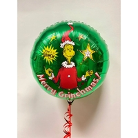 Balon Rotund, Vafy, din Folie de Aluminiu, Tema Craciun, Model Grinch, 44x53 cm, Verde