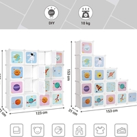 SONGMICS Dulap modular de depozitare jucarii, 16 cuburi cu usi, 123x31x123cm, alb