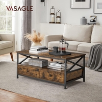 VASAGLE Masuta cafea cu 2 sertare si compartiment deschis, structura metalica, stil industrial, 100x55x45 cm, maro rustic
