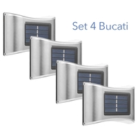 Aplica solara LED pentru Gradina, Flippy, Set 4 Bucati, ABS/Policarbonat, IP65, 6 LED-uri, pentru perete, trepte, borduri, terasa, 1.2V, 600 mah, 10 x 6.5 cm, 2 moduri de prindere, Lumina multicolora, Gri
