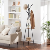 VASAGLE Cuier metalic, cu ​​2 rafturi MDF, inaltime 179cm, stil industrial, maro rustic si negru