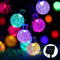 Instalatie Craciun, Tip Globuri de cristal, 30 Led-uri, 6.5 metri, Multicolor, Energie solara, Senzor de lumina, Vafy