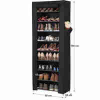 SONGMICS Dulap pentru pantofi din material textil, structura metalica, 10 niveluri, capacitate 27-35 perechi, 58x28x160 cm, negru