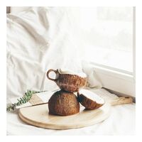 Cana din Ceramica, Flippy, 201-300 ml, cu Lingurita, Model Nuca de Cocos, Maro