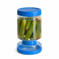 Borcan de Muraturi, Vafy, Borcan cu Separator Divizat de 34oz pentru Lichide, Ermetic, Termorezistent, Tip Clepsidra, 800 ml, 21 x 11 x 11 cm, Capac Albastru