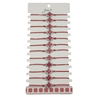 Bratara Martisor pentru Dama, Jolie, Model Trifoi, Set 12 bucati, Pandativ din Aliaj cu Print Traditional, Snur Ajustabil Impletit, Alb/Rosu
