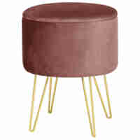 Taburet tapitat rotund Lili cu spatiu de depozitare, velur, 35x35x45 cm, roz