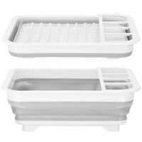 Uscator de vase pliabil, din pastic si silicon, 36x31x12cm, suport tacamuri, alb si gri