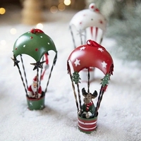 Figurina pentru Brad de Craciun, Flippy, Model Ren in Balon cu Aer Cald, Ornament pentru Brad, din Metal, 11 x 5.5 x 5.5 cm, Rosu inchis