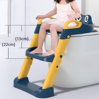 Reductor si Scaunel Inaltator WC, Flippy, pentru Copii 1 - 7 Ani, 2 Trepte Reglabile, Pliabil, Colac Moale, cu Spatar si Manere, Inaltime 54/58 cm x 39.5 x 35 cm, din Plastic+PVC, Albastru/Portocaliu
