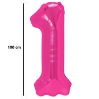 Balon din Folie Metalizata, Flippy, Figurina Cifra, Model 1, Tema Aniversare 100 cm, Ambalaj Individual, Pai Inclus, Umflare cu Aer sau Heliu, Roz