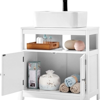 VASAGLE Dulap baie 60x30x60 cm, 2 usi, compartiment deschis, stil scandinav, alb mat