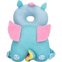 Perna tip Rucsac pentru Protectia Capului, Vafy, Tetiera tip Unicorn, pentru Bebelusi, Design tip Plasa, 33x6x19 cm, 180 g, Albastru