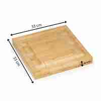 Set servire branzeturi cu platou din bambus si sertar glisant, 33x33x4 cm, maro natur