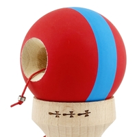 Kendama X Originala, Profesionala, Flippy, Cupe Mari KING SIZE V3, Rubber Grip, Gaura in Baza, Rulment Metalic, din lemn 18 cm, Ata 62/65 cm, M Bicolor Rosu/Albastru