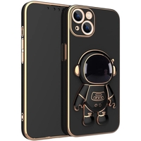 Husa de Protectie TPU 2in1, Vafy, pentru Apple iPhone 15 Plus, Astronaut cu Suport, Antisoc, Rezistenta la Impact, Protectie Camera, Negru