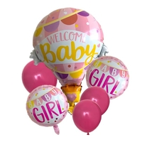 Balon din Folie Metalizata, Vafy, Mini Figurine, Model Balon cu Aer Cald Fetita, Tematica Welcome Baby, 80x62 cm, Ambalaj Individual, Pai Inclus, Umflare cu Aer sau Heliu, Roz