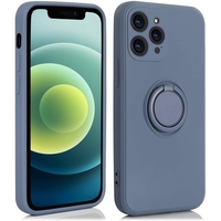 Husa protectie Vafy compatibila cu Apple iPhone 12 Pro Max Liquid Silicone Ring cu suport rotativ Albastru deschis