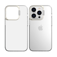 Husa de protectie pentru iPhone 14, cu suport metalic pentru camera, Bracket Series, Vafy, Protectie Antisoc, PC mat, silicon moale pe margini, Transparent