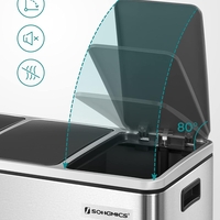 SONGMICS Cos de gunoi din inox cu 3 compartimente colectare selectiva, cu galeti interioare, 3x18litri, argintiu si negru