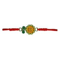 Martisor Bratara pentru Dama si Copii, Jolie, Model Floare cu Nasturel, Set 12 bucati, Pandantiv Emailat, Snur Reglabil, Portocaliu/Verde