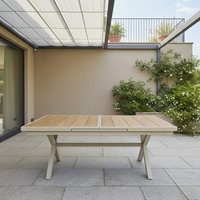 Masa gradina extensibila 180-240 cm din aluminiu cu blat aspect lemn, 180-240x90x76 cm, bej
