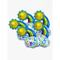 Balon din Folie Metalizata, Vafy, Figurina Soare si Nor, Tema Botez, 60x53 cm, Ambalaj Individual, Pai Inclus, Umflare cu Aer sau Heliu, Albastru