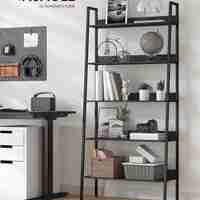 VASAGLE Biblioteca tip scara, cadru otel cu 5 polite, stil industrial, 80x30x170 cm, negru