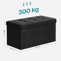SONGMICS Taburet pliabil cu sezut moale, spatiu de depozitare 89 litri, maxim 300kg, 76x38x38 cm, negru
