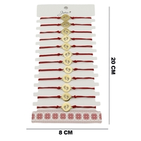 Bratara Martisor pentru Dama, Jolie, Model Picioruse, Set 12 bucati, Pandativ din Inox Auriu, Snur Ajustabil Impletit, Rosu