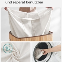 SONGMICS Cos de rufe din bambus, pliabil, cu captuseala detasabila lavabila, 3 compartimente, 150L, 60x40x60cm, natural