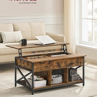 VASAGLE Masa de cafea cu inaltime reglabila, spatiu de depozitare ascuns, 60x100x(48-62) cm, maro rustic