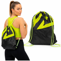 Sac sport tip rucsac cu snur, poliester oxford 210D, 45x35 cm, negru si verde lime