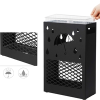 SONGMICS Suport metalic pentru umbrele, cu carlige si tava de picurare, 28x12x41cm, negru