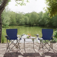 SONGMICS Set 2 scaune pliabile camping cu suport bauturi, husa transport, 52x84x81 cm, 120 kg, albastru