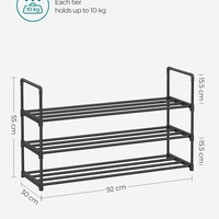 SONGMICS Suport pentru pantofi cu 3 nivele, structura metalica, pentru 12-15 perechi, 92x30x55cm, negru