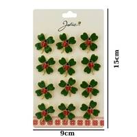 Brose Martisor Primavara, Jolie, Set 12 Bucati, Model Trifoi cu Buburuza, Brosa din Metal, 2.5 x 2.5 cm per Bucata, Verde