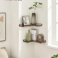 VASAGLE Set de 2 rafturi plutitoare de colt in forma de L, stil industrial, 40x29x14cm, maro rustic și negru