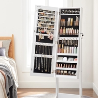 SONGMICS Oglinda de podea cu suport, design fara rama, cu spatiu de depozitare, 41x37x152cm, alb