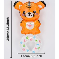Balon din Folie Metalizata, Vafy, Figurine Animalute, Tip Bratara, Model Tigru, 17x34 cm, Ambalaj Individual, Pai Inclus, Umflare cu Aer sau Heliu, Maro