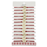Bratara Martisor pentru Dama, Jolie, Model Inger, Set 12 bucati, Pandativ din Inox Auriu, Snur Ajustabil Impletit, Rosu